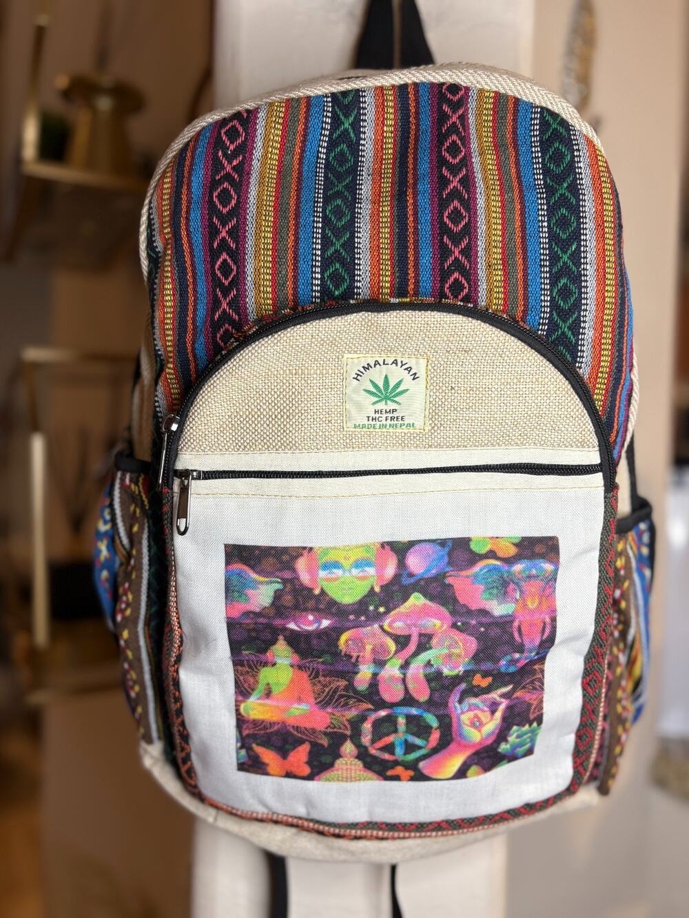 handmade multi-colored Himalayan hemp backpack eco - friendly